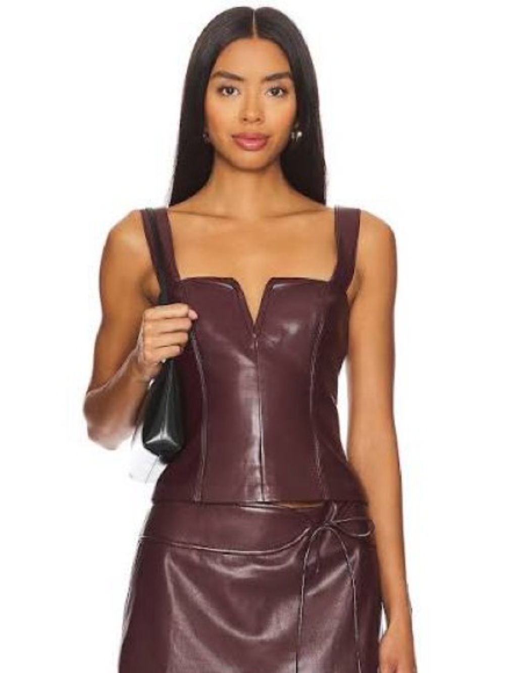 Amanda Uprichard Burgundy Faux Leather Corset Top Size Medium